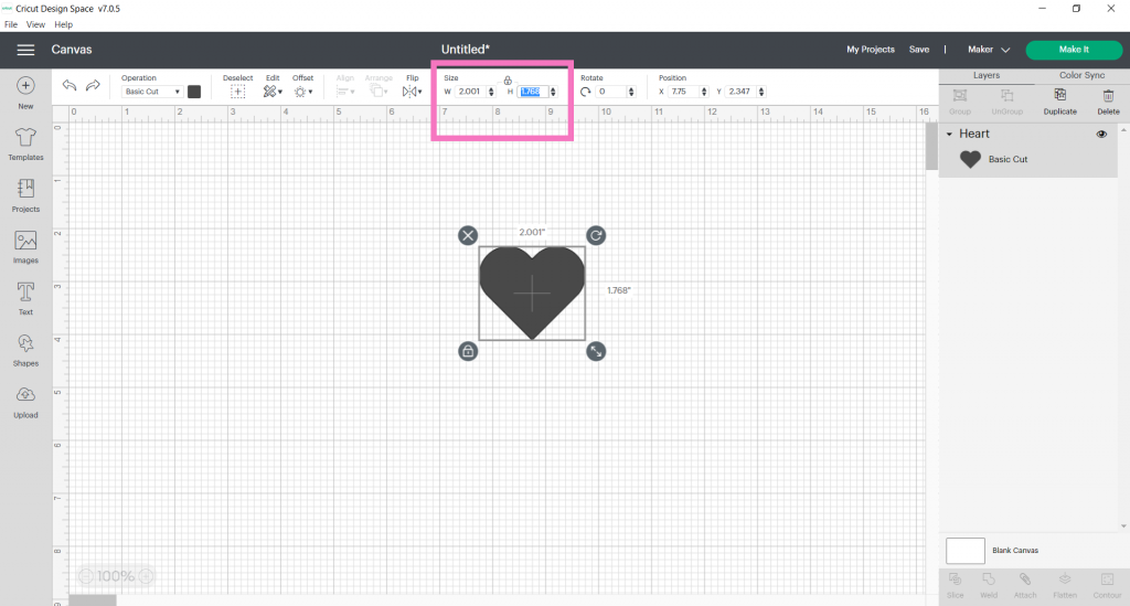 Change the size of your image in Cricut Design Space
