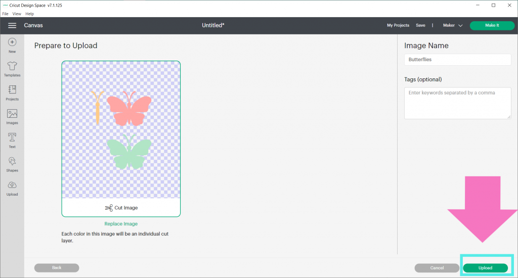 Cricut Design Space: Click on Upload