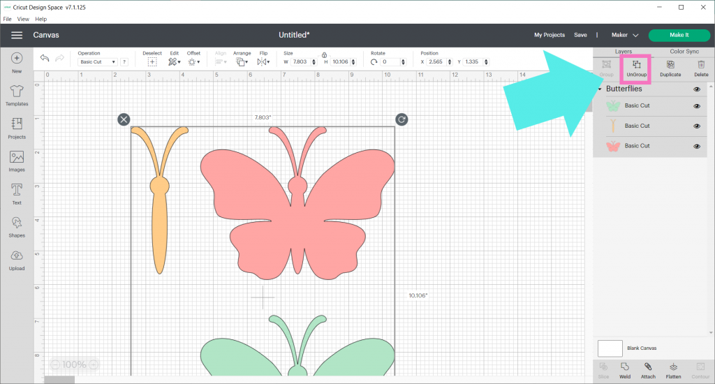 Ungroup the Images in Cricut Design Space