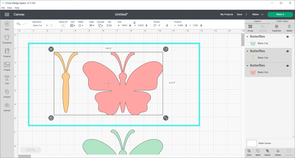 Select the top two images and delete them in Cricut Design Space
