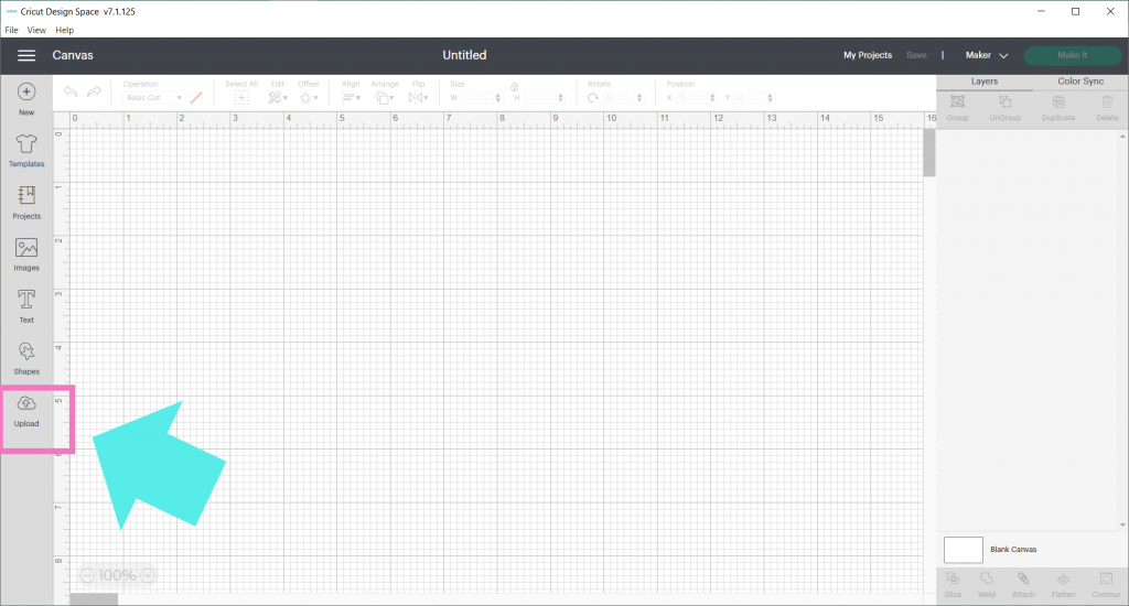 Click Upload to upload images to Cricut