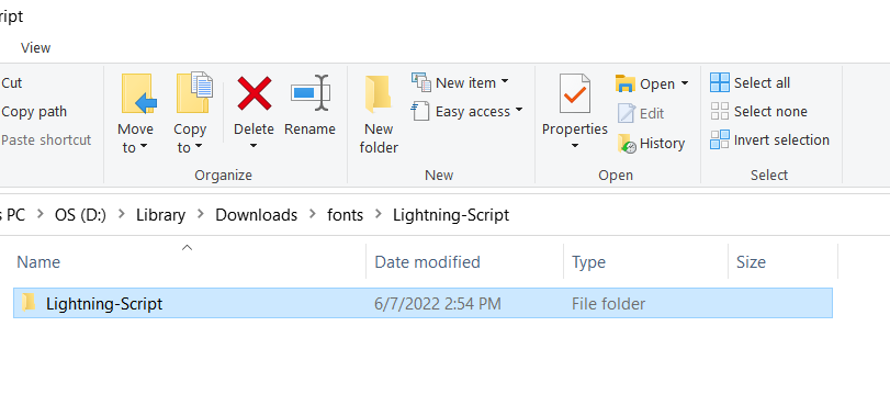 open the font folder