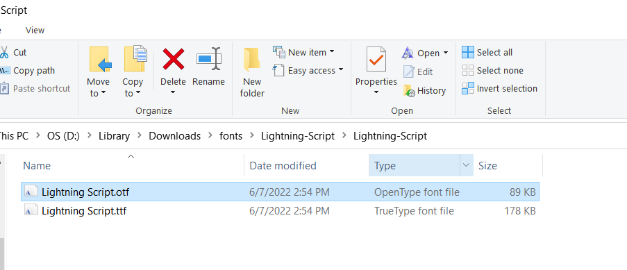 Select the OTF file to add fonts to Cricut