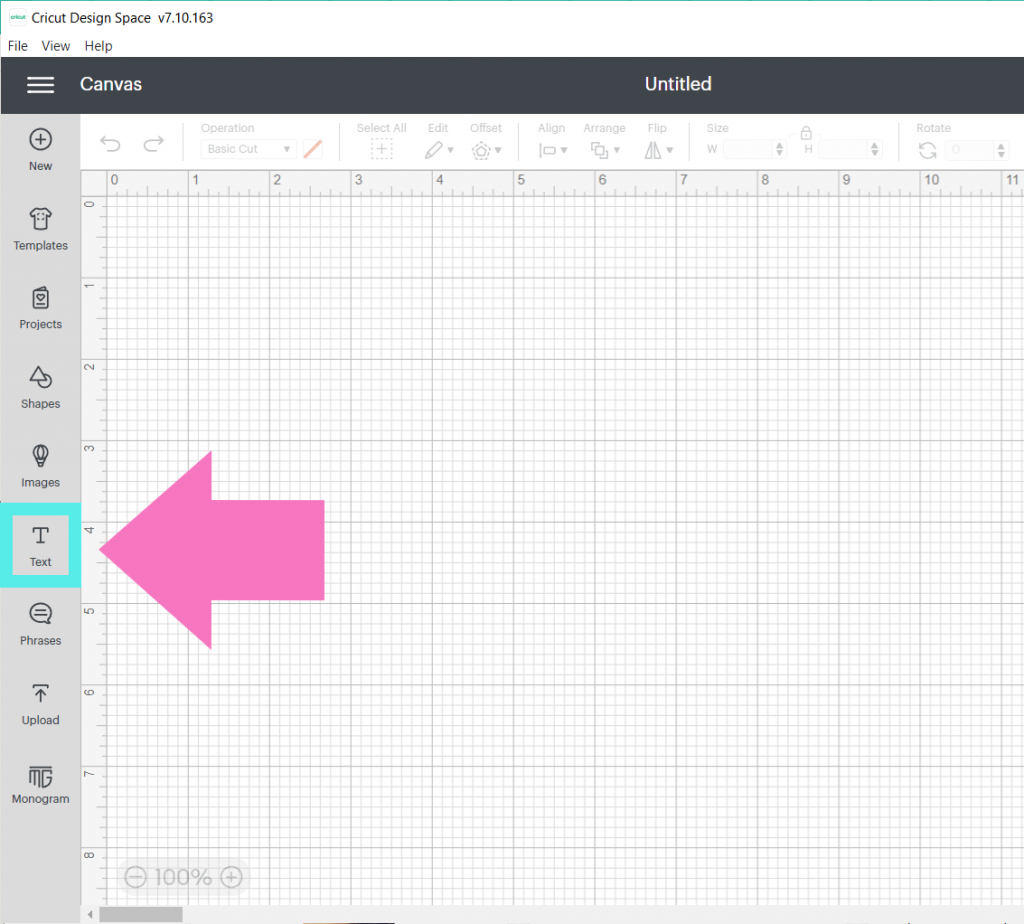 select Text to open fonts in Cricut Design Space