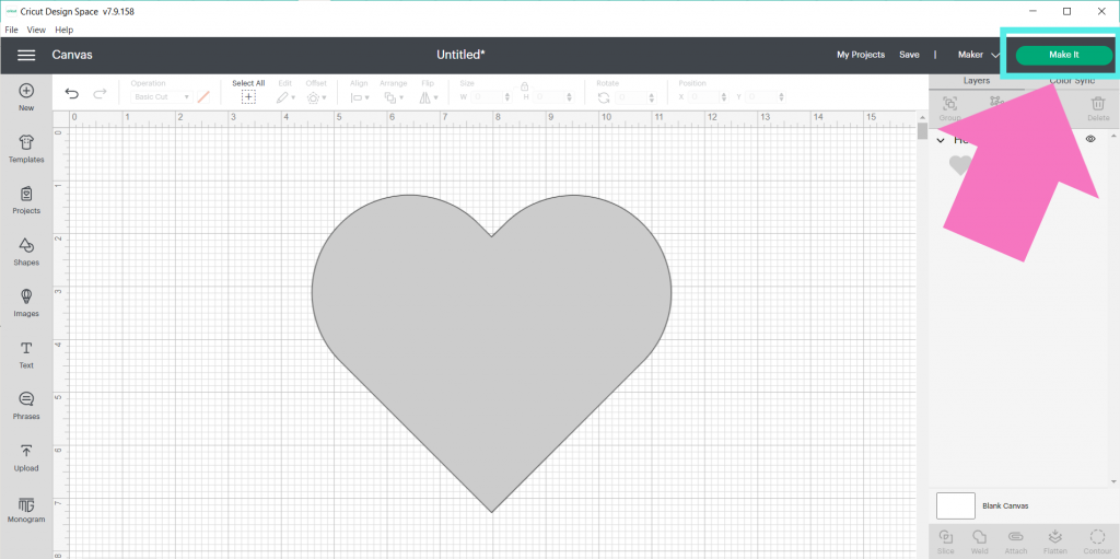 Click on the Make It button in Cricut Design Space