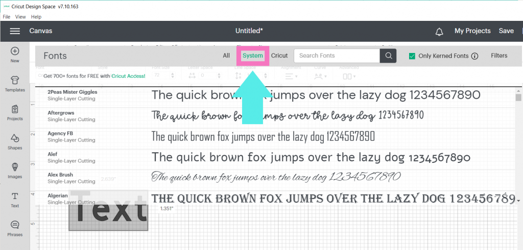Click on System to view the fonts you have installed on your computer