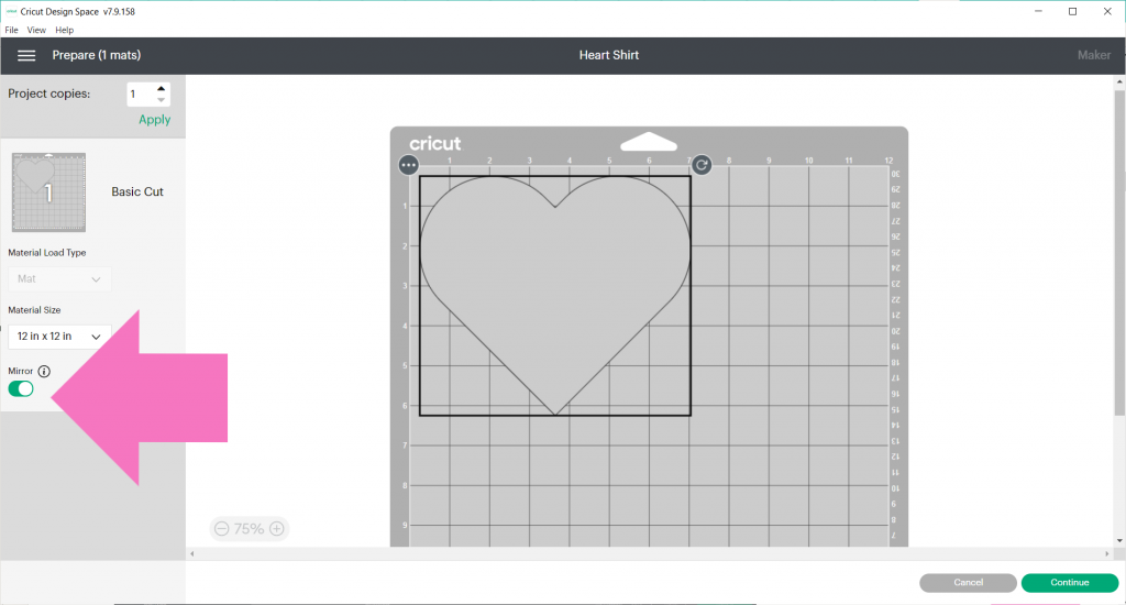 Mirror your image in the Cricut Design Space prepare screen