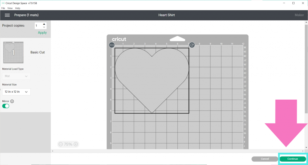 Click Continue to Make your Project in Cricut Design Space