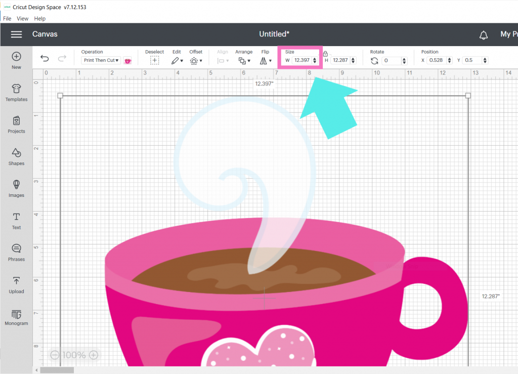 resize your image in Cricut Design Space